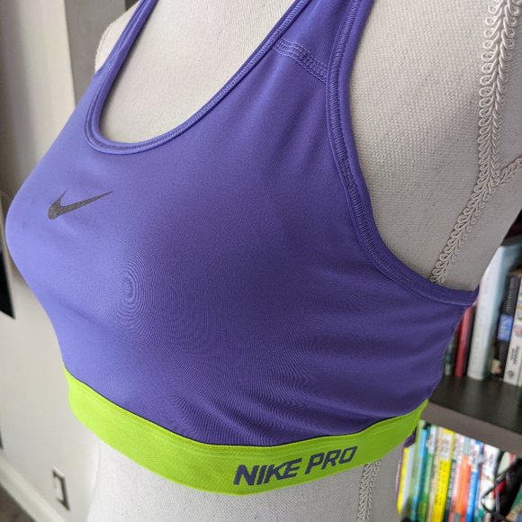 Nike Pro Dri Fit Purple Yellow Neon Sports Bra SZL - Picture 3 of 4